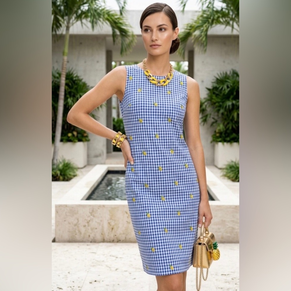 Talbots Lemons & Gingham Shift Dress
